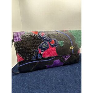 CARLO FIORI of Italy Snakeskin Leather Patchwork Multicolor Crossbody  Bag Purse
